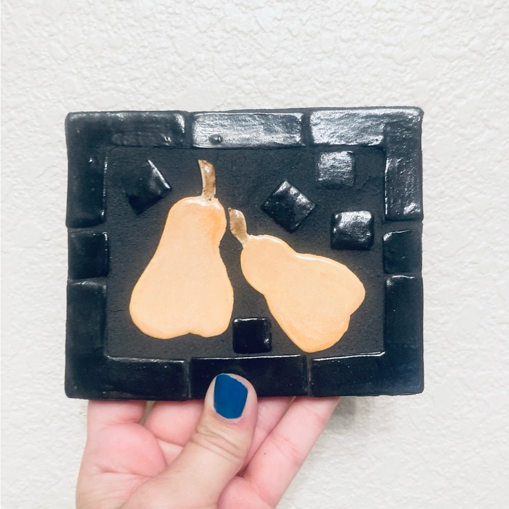 Gorgeous ceramic tile wall hanging pears fruit hand painted vtg wall art